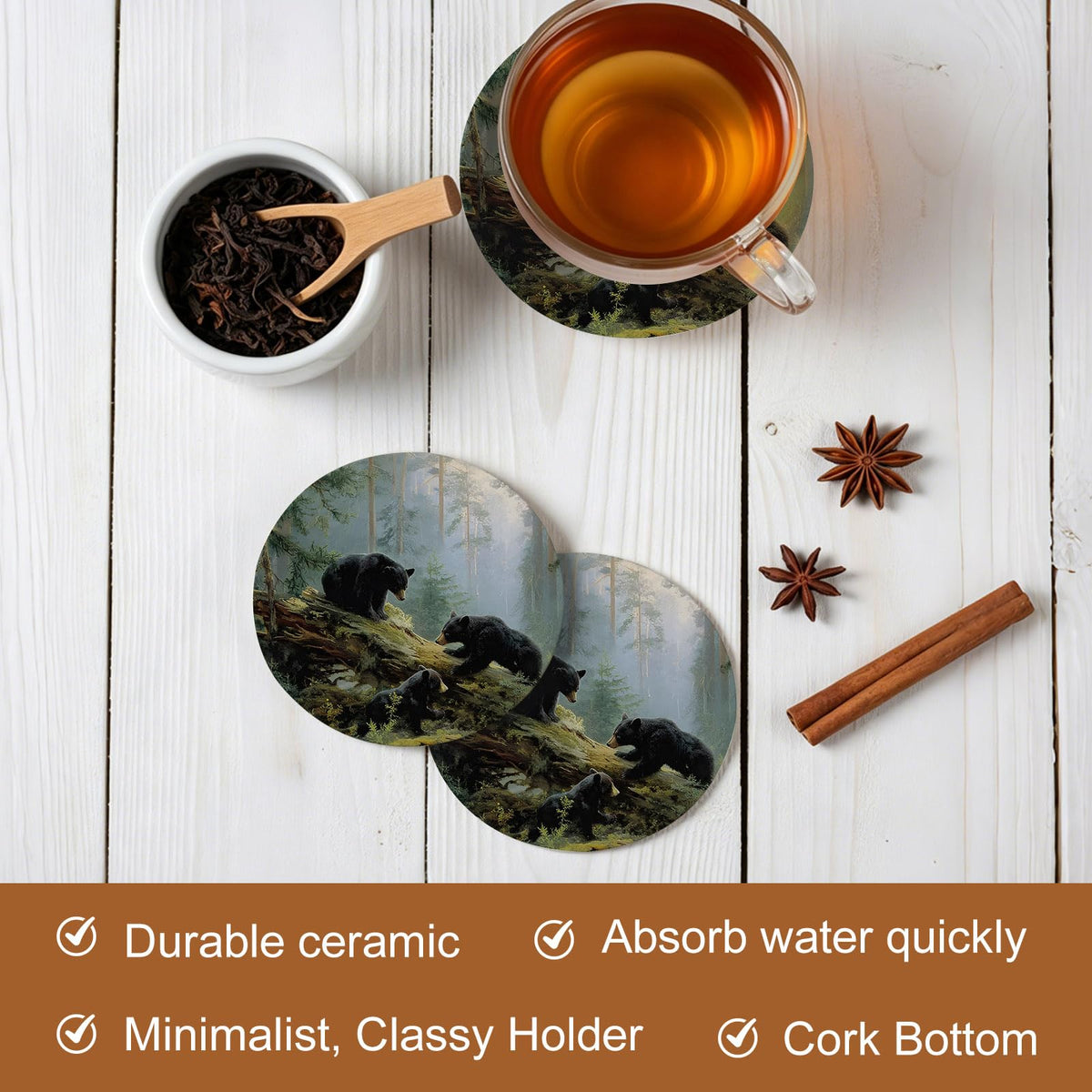 Set of 8 Absorbent Ceramic Coasters with Cork Base Y312