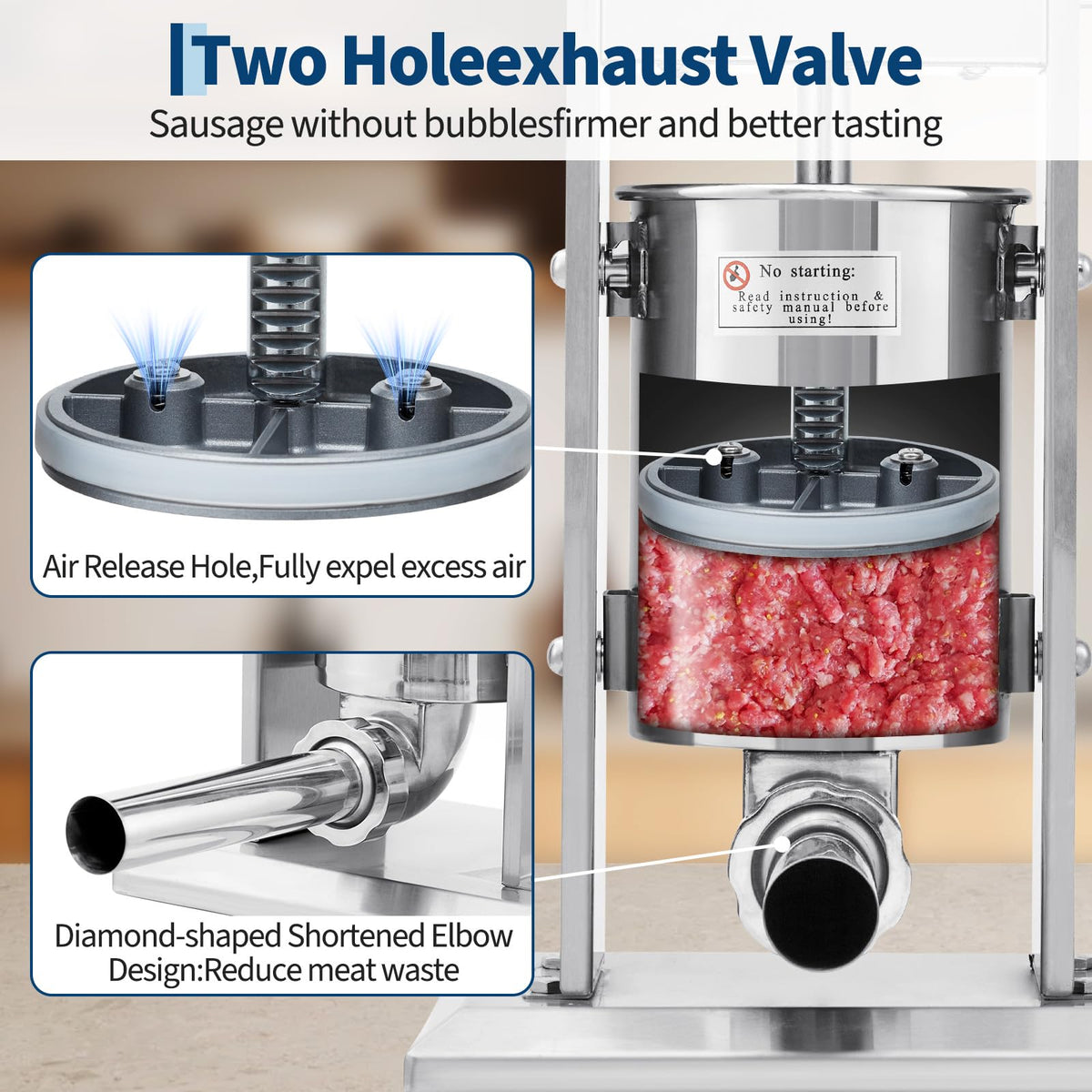 3L Stainless Steel Manual Sausage Stuffer with 5 Filling Tubes R900