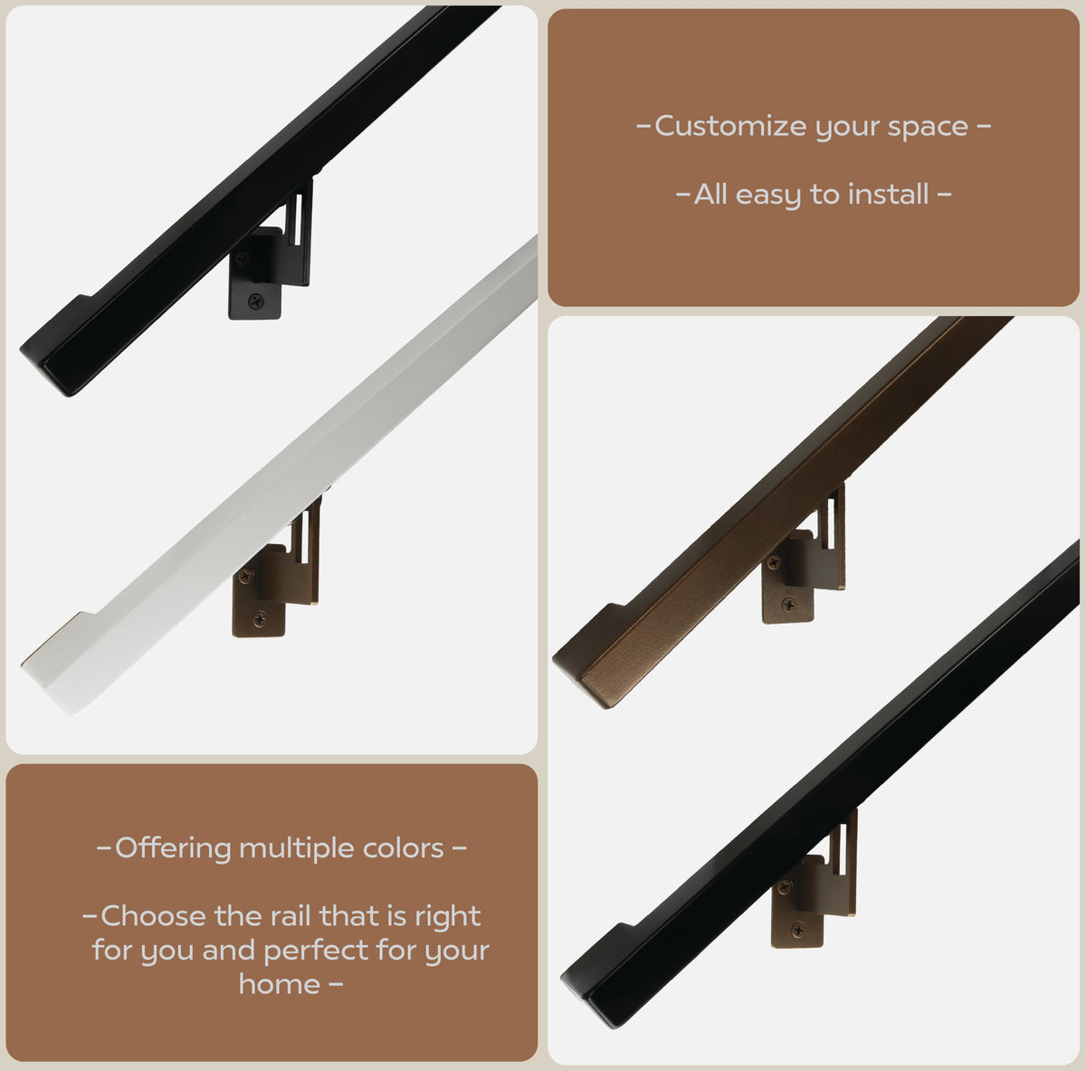 Aluminum Handrail Grab Bar Kit with Steel Brackets, Black 9 Foot I565323