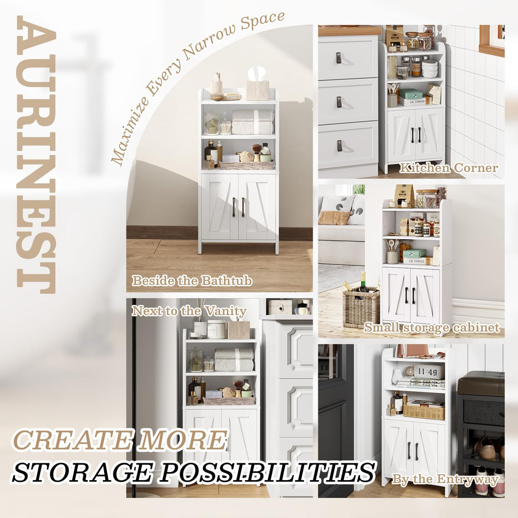 White Small Bathroom Storage Cabinet with 2 Doors and Shelves J697