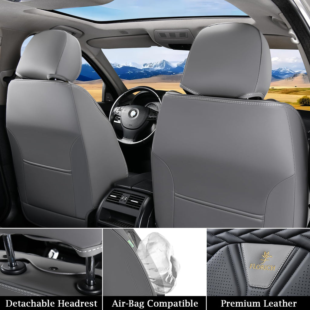 Leather Seat Covers Full Set 5 Seats Gray Black D31935