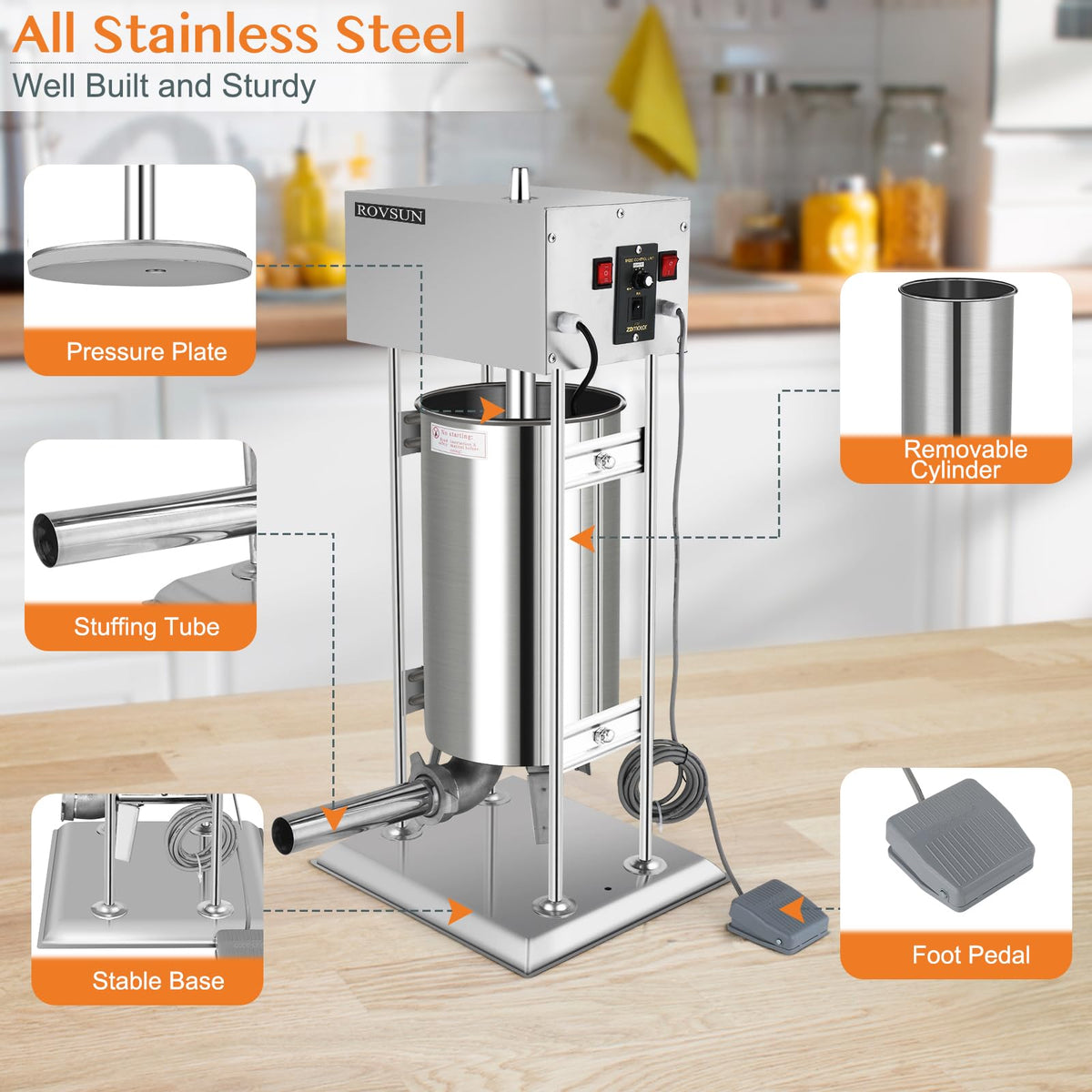 15L Electric Stainless Steel Sausage Stuffer with 5 Stuffing Tubes A636