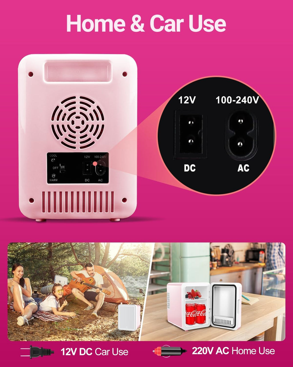 4-Liter Pink Portable Mini Fridge with Mirrored Door P293097
