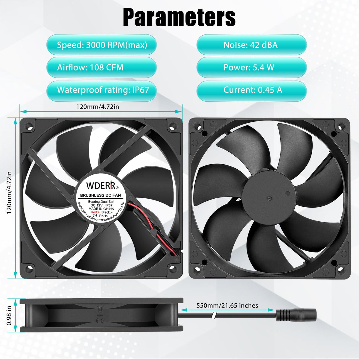 120mm x 25mm IP67 Waterproof Cooling Fan F8703