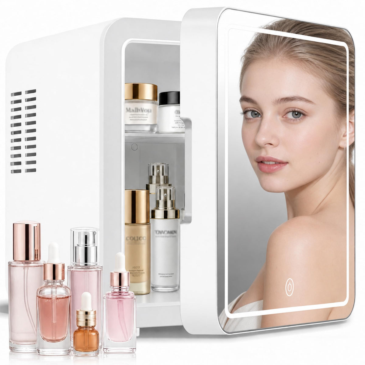 4L Portable Mini Skincare Refrigerator with Dimmable LED Mirror I8008