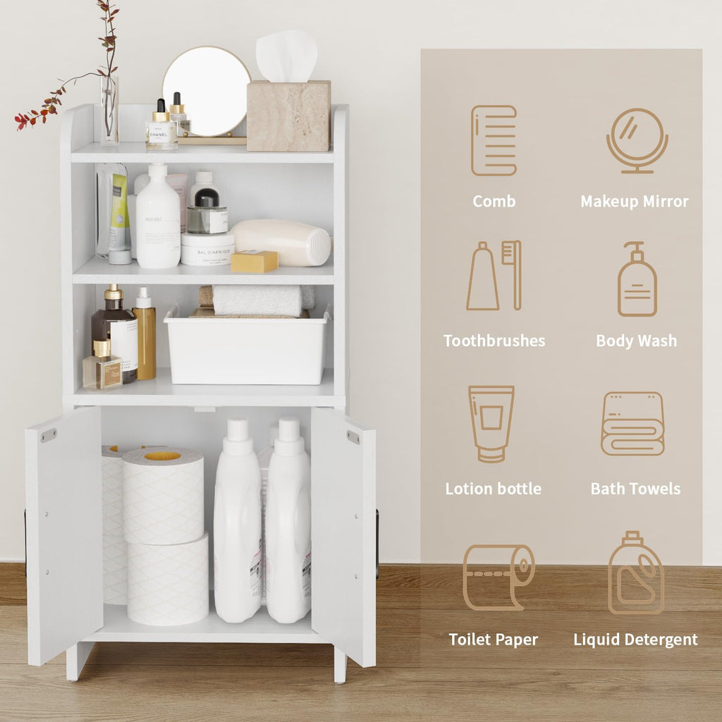 White Small Bathroom Storage Cabinet with 2 Doors and Shelves J697