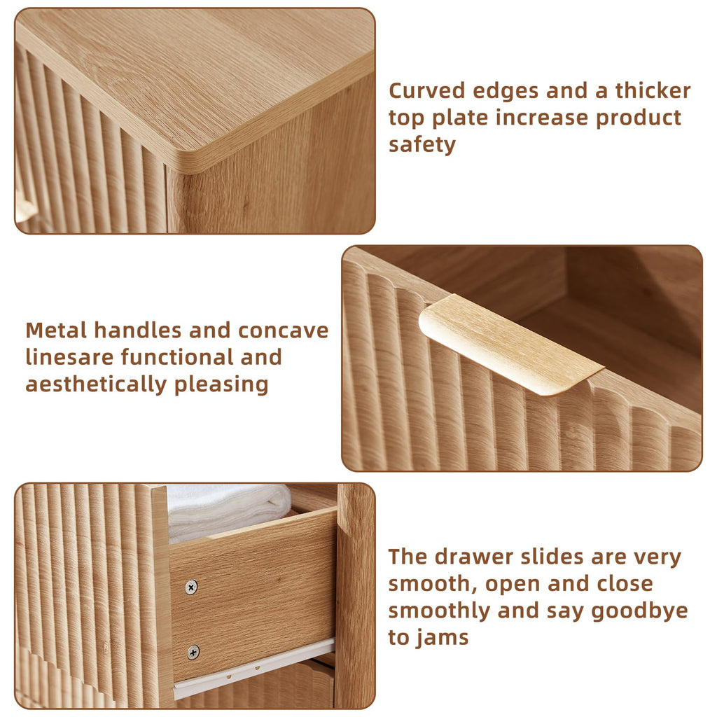 Fluted 5 Drawers Natural Wood Dresser F174240
