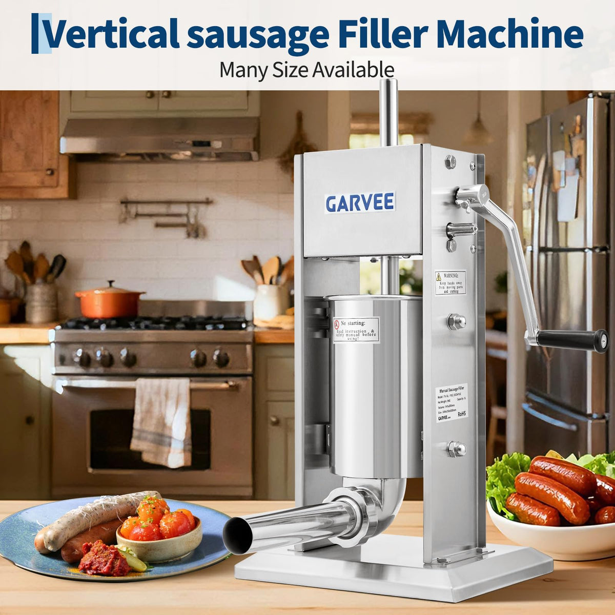 3L Stainless Steel Manual Sausage Stuffer with 5 Filling Tubes R900