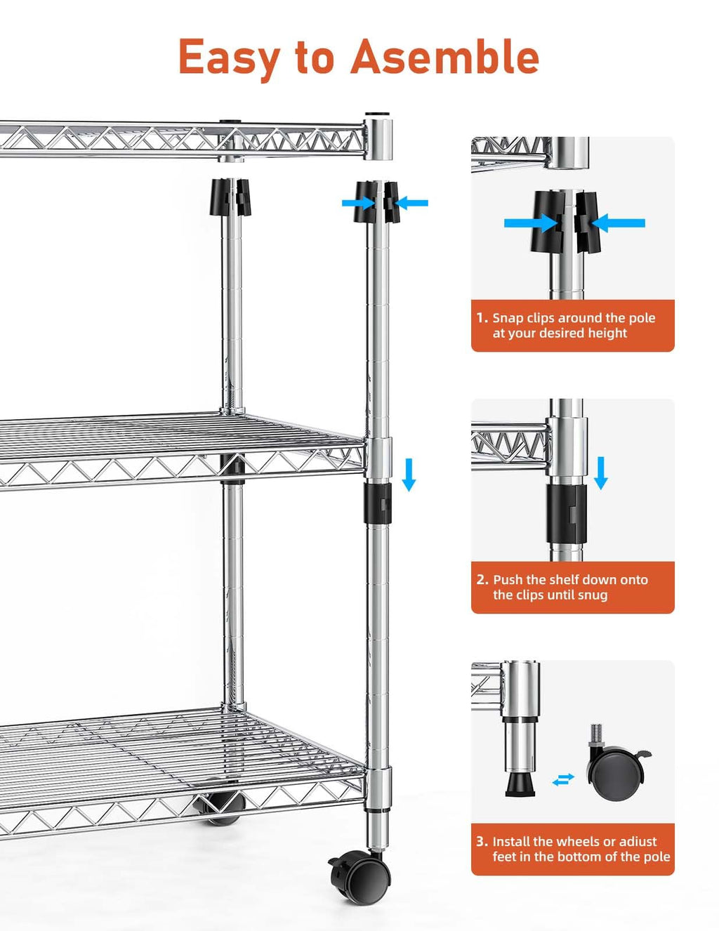 3 Tier Chrome Shelving Unit W900