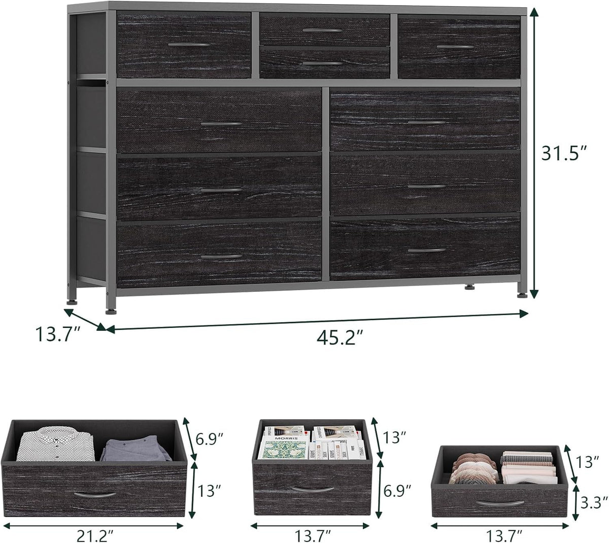 10 Drawer Fabric Dresser with Wood Top F957979