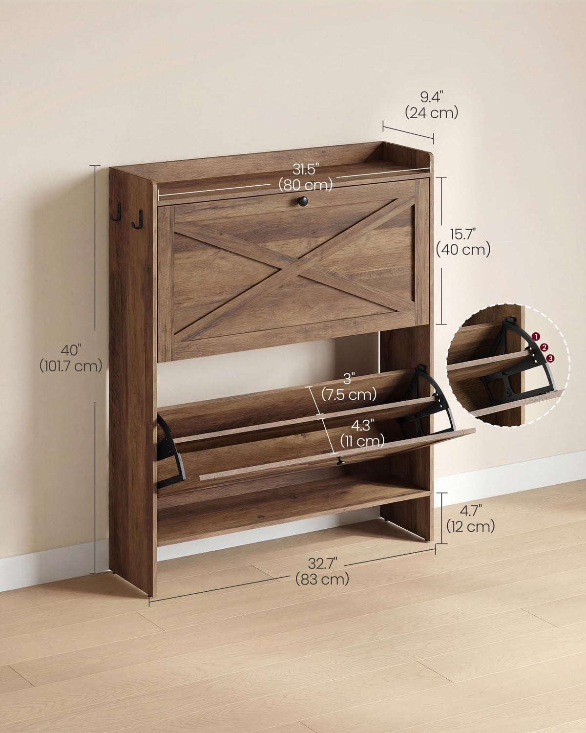 Narrow Shoe Storage Cabinet with 2 Flip Drawers C9966