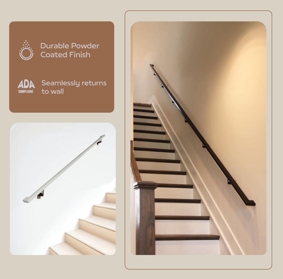 Aluminum Handrail Grab Bar Kit with Steel Brackets, Black 9 Foot I565323