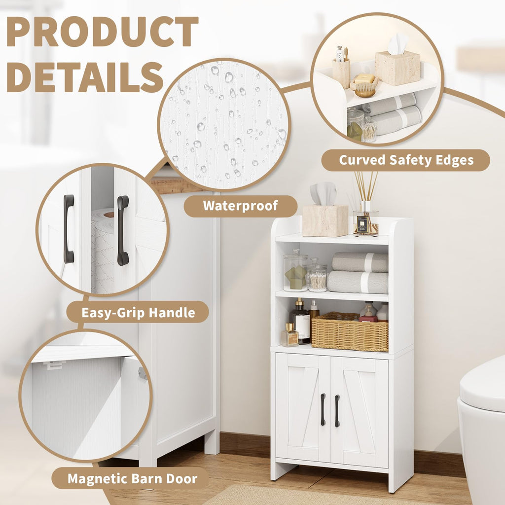 White Small Bathroom Storage Cabinet with 2 Doors and Shelves J697