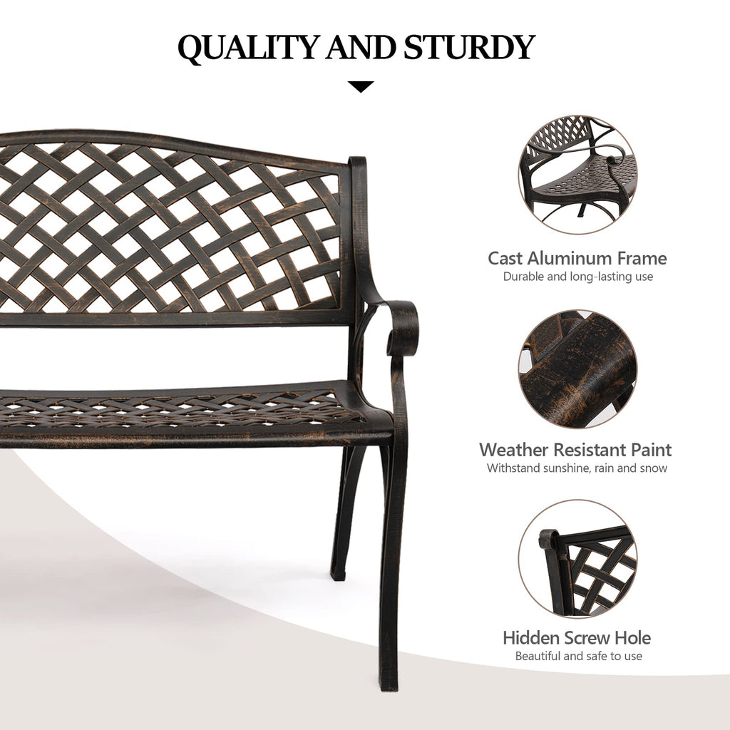 40.5" Anti-Rust Cast Aluminum Patio Garden Bench R940452