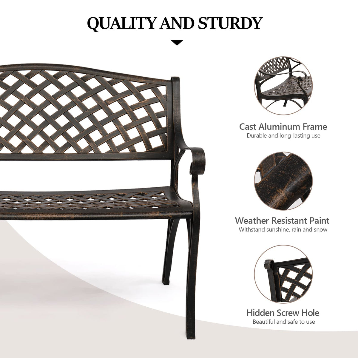 40.5" Anti-Rust Cast Aluminum Patio Garden Bench R940452