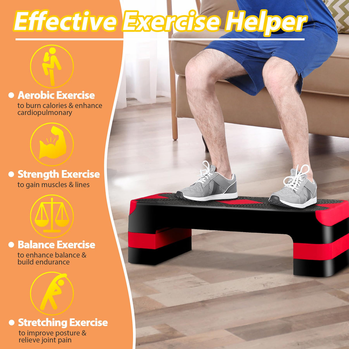 27'' Adjustable Non-Slip Aerobics Stepper with 4 Risers U937