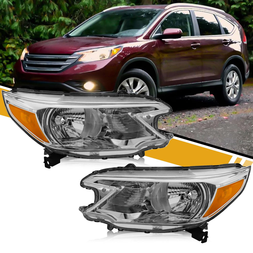 Halogen Headlight Assembly Pair Set Chrome Housing Amber Reflector Z737