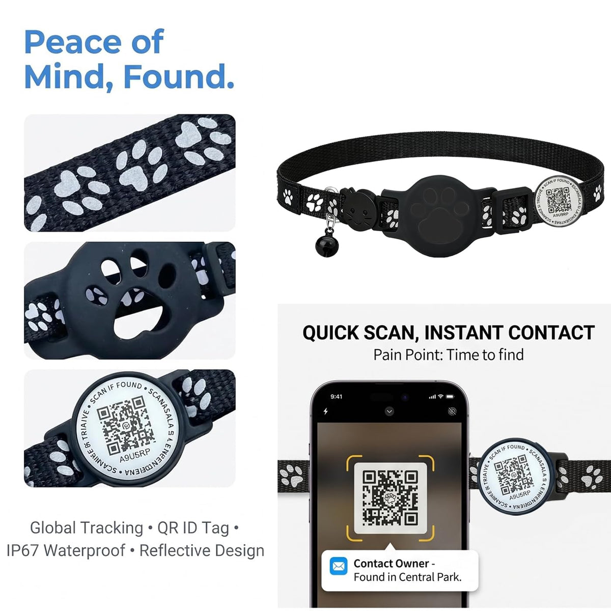 Waterproof QR Code GPS Cat Collar H4066