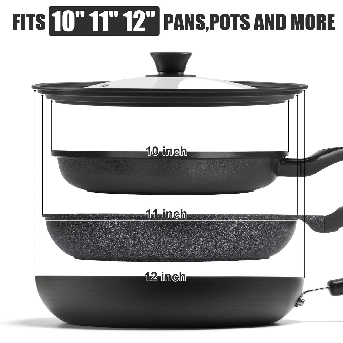 Tempered Glass Universal Lid with Silicone Rim for 10" 11" 12" Cookware V32475