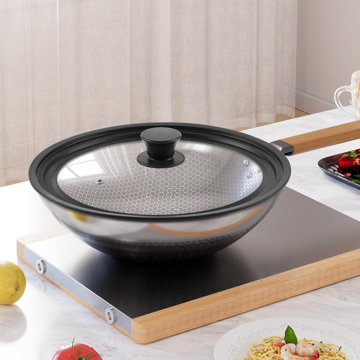 Tempered Glass Universal Lid with Silicone Rim for 10" 11" 12" Cookware V32475