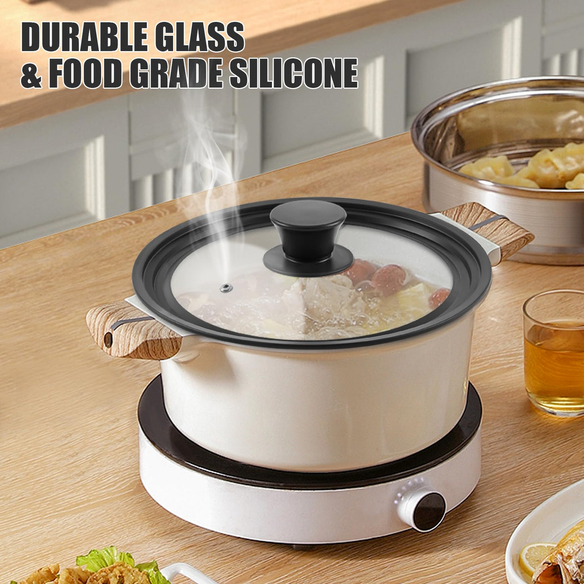 Tempered Glass Universal Lid with Silicone Rim for 10" 11" 12" Cookware V32475