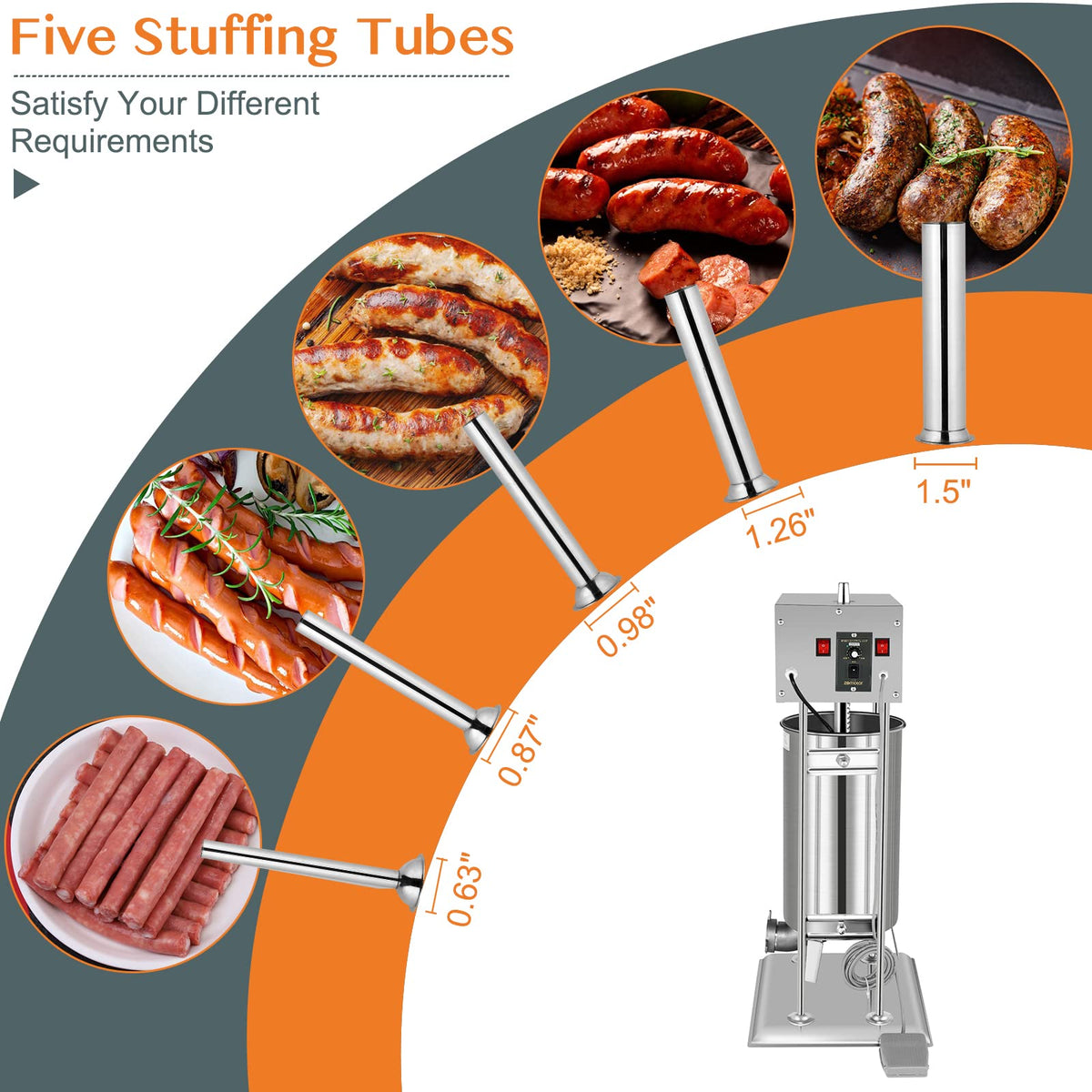 15L Electric Stainless Steel Sausage Stuffer with 5 Stuffing Tubes A636