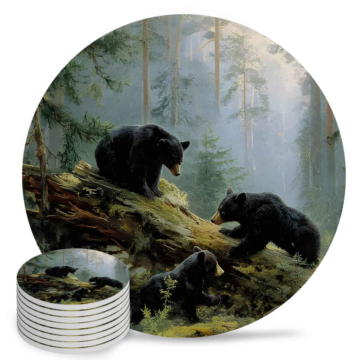 Set of 8 Absorbent Ceramic Coasters with Cork Base Y312