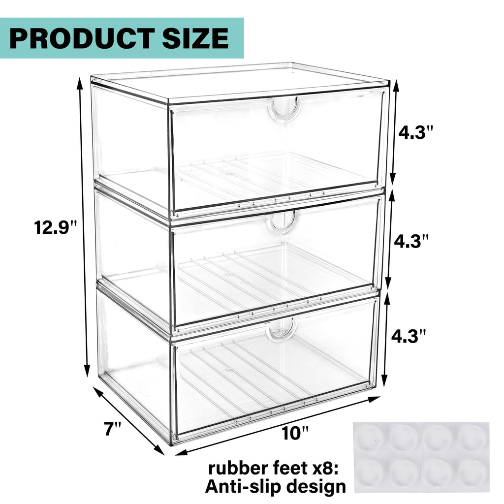 Acrylic Makeup Organizer, 3 Pack Stackable Clear Storage Drawers L720
