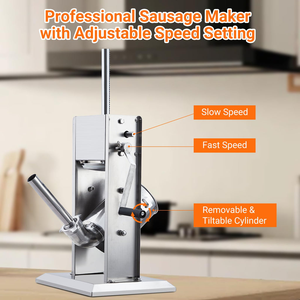Manual 7LB Stainless Steel Sausage Stuffer with 4 Stuffing Tubes A297264
