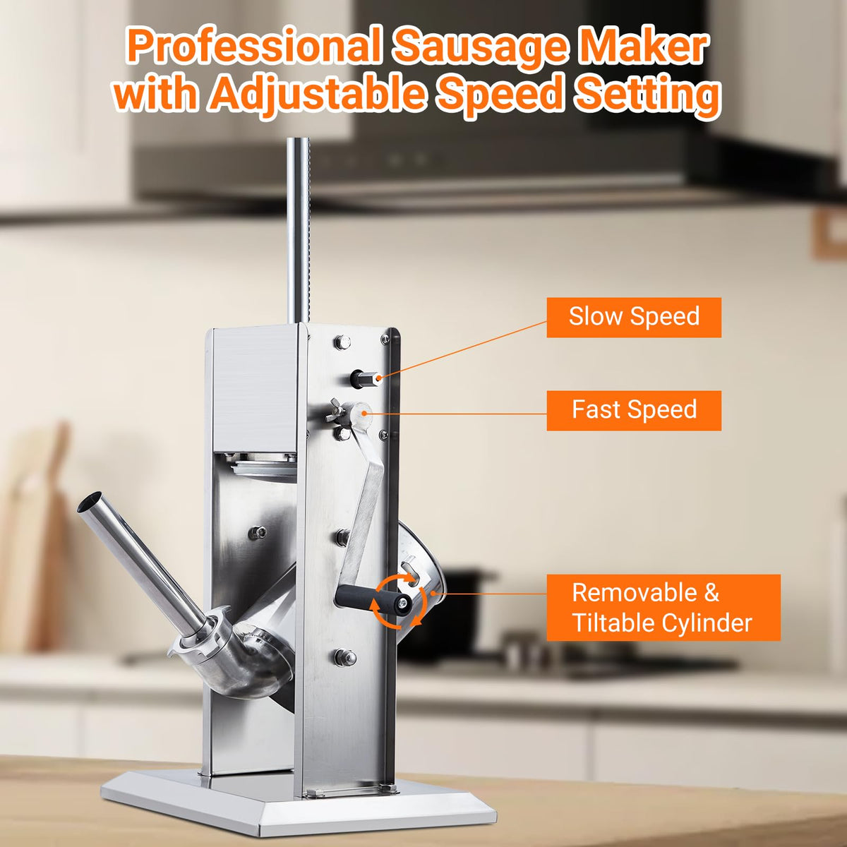 Manual 7LB Stainless Steel Sausage Stuffer with 4 Stuffing Tubes A297264