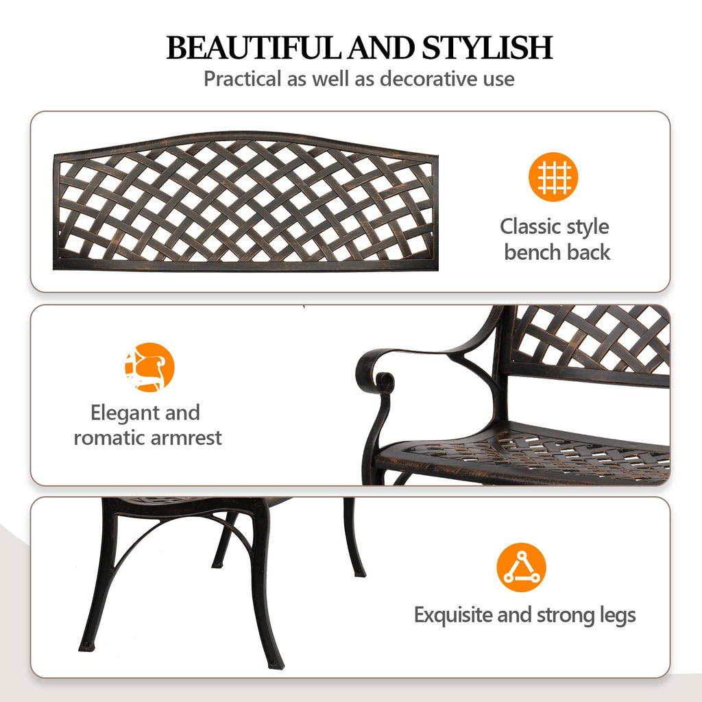 40.5" Anti-Rust Cast Aluminum Patio Garden Bench R940452