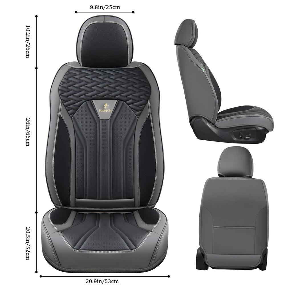 Leather Seat Covers Full Set 5 Seats Gray Black D31935