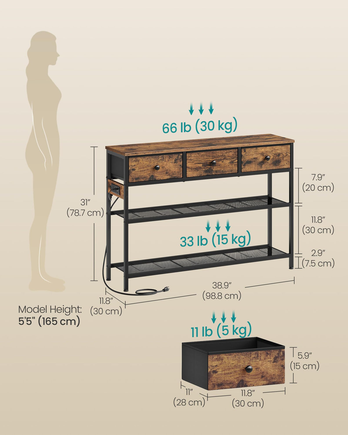 Console Table with Power Outlets and LED Lights D6713