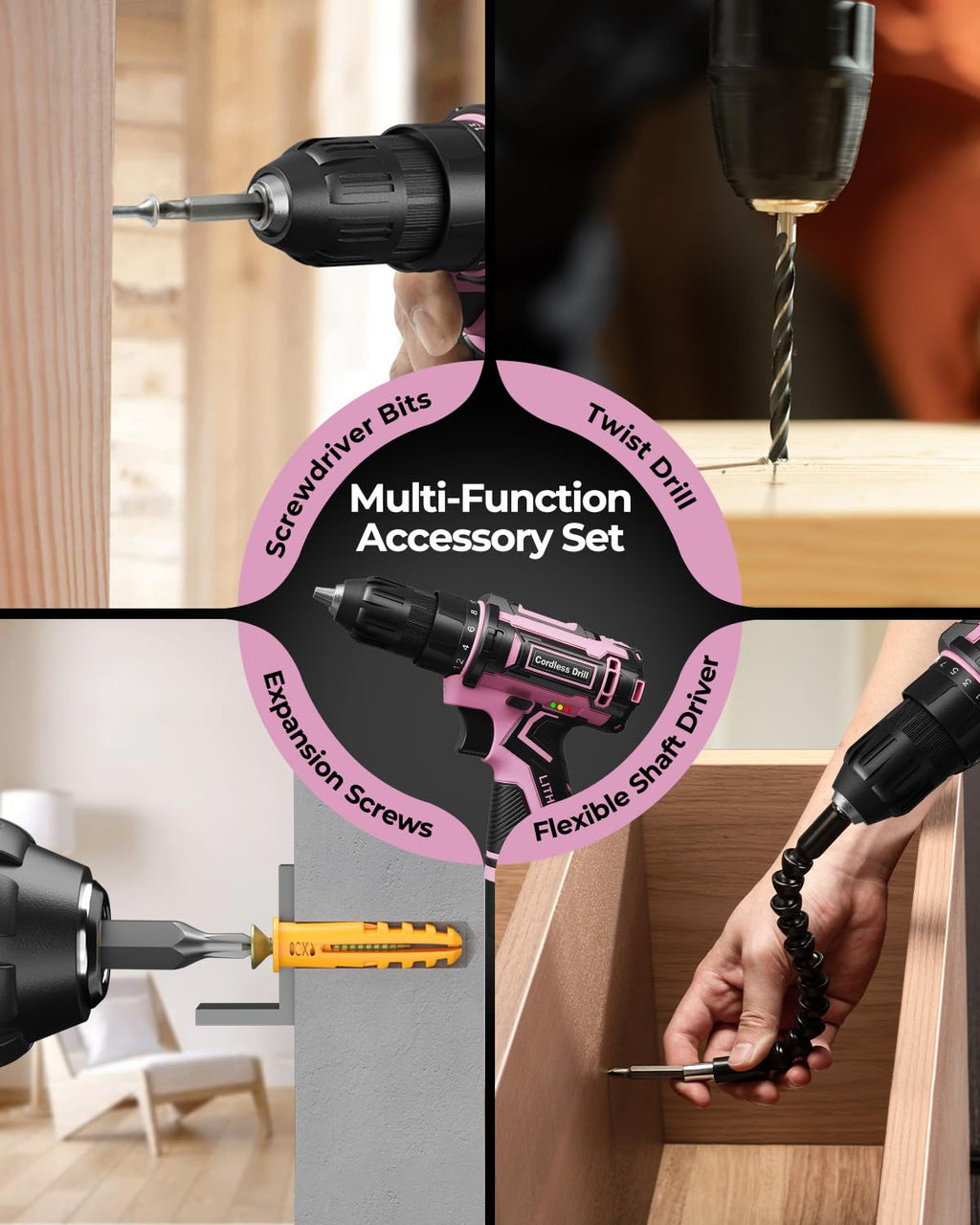 Pink Cordless Drill Set with Battery & Charger G649014