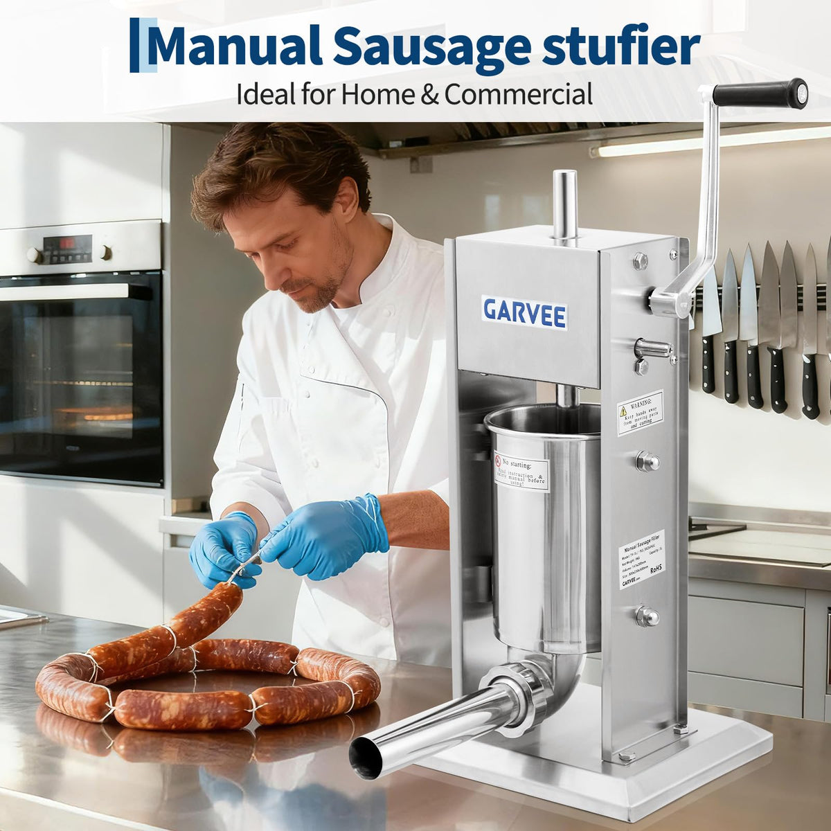 3L Stainless Steel Manual Sausage Stuffer with 5 Filling Tubes R900