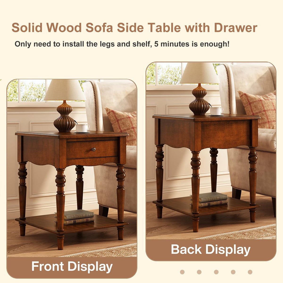 Solid Wood End Table with Drawer U7296