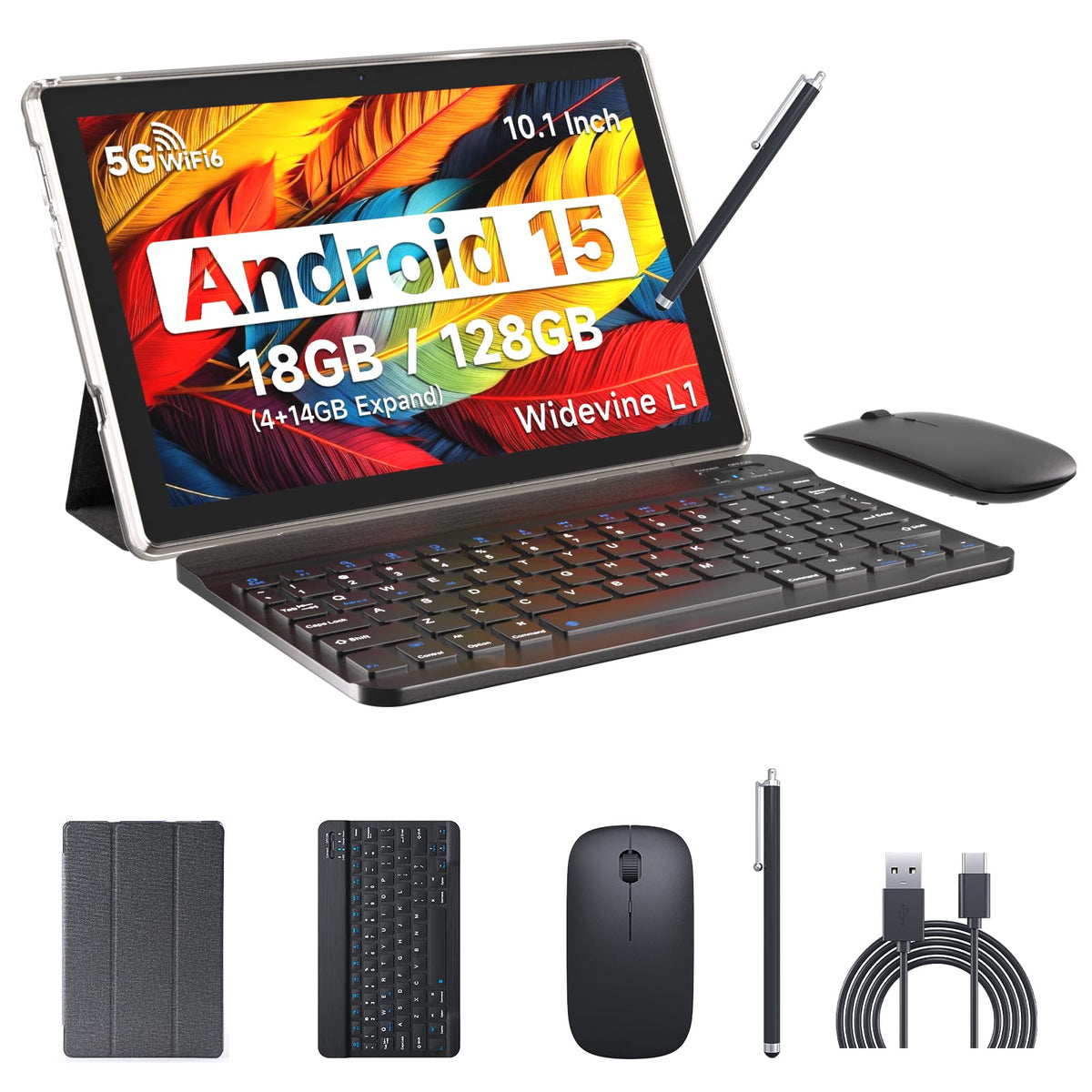 Android 15 Tablet 10 Inch 18GB RAM 128GB ROM Black B5851