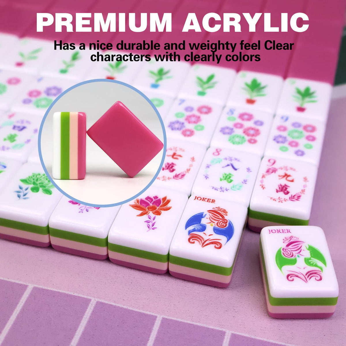 Acrylic 160 Tiles Mahjong Game Set with Carrying Bag T835