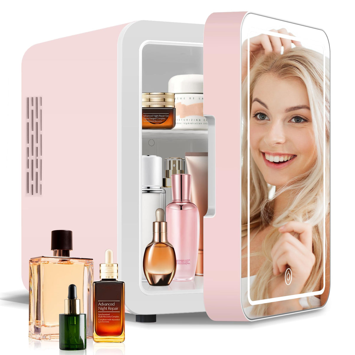 4-Liter Pink Portable Mini Fridge with Mirrored Door P293097