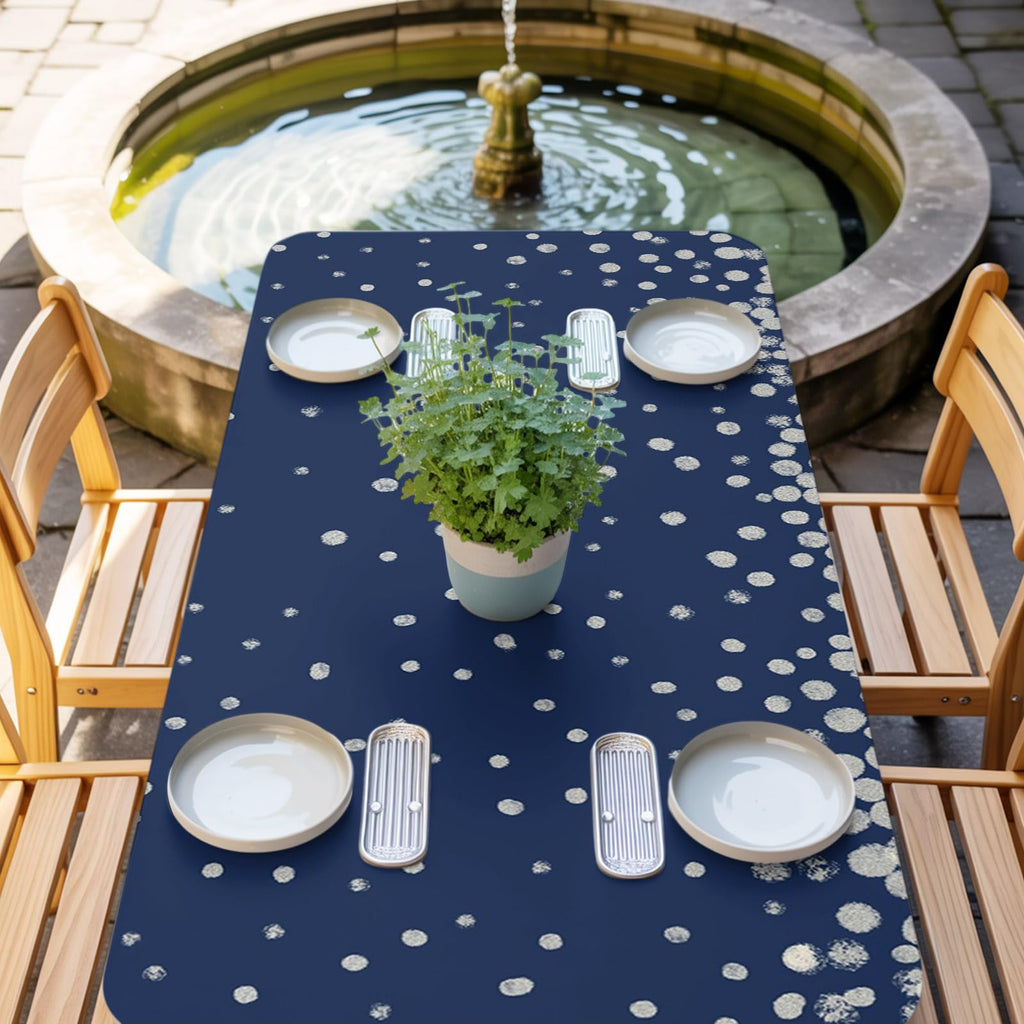 Silver Speckle Fitted Rectangle Tablecloth 32" x 72" Navy Blue Elastic Waterproof Table Cover I3883