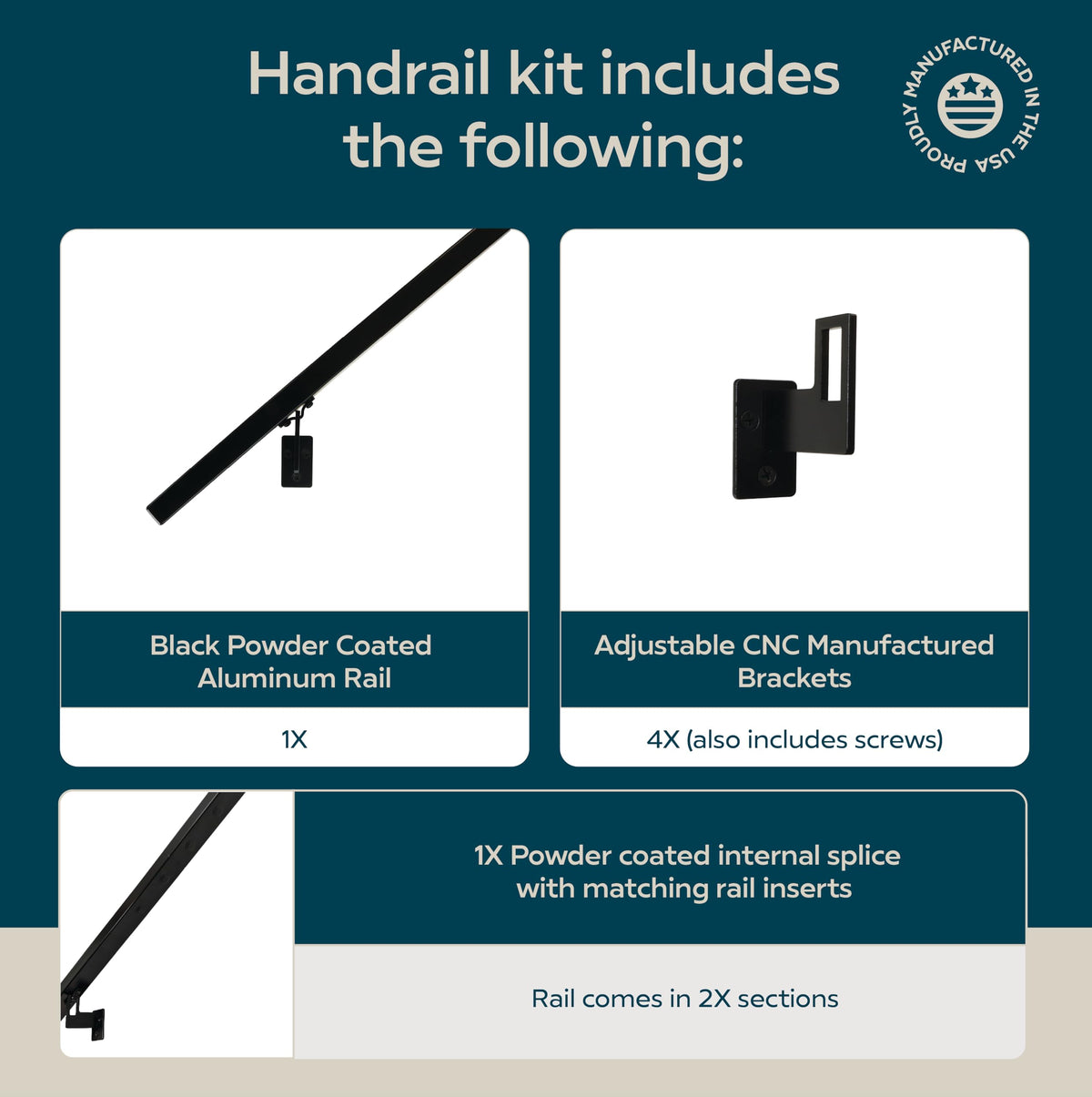 Aluminum Handrail Grab Bar Kit with Steel Brackets, Black 9 Foot I565323