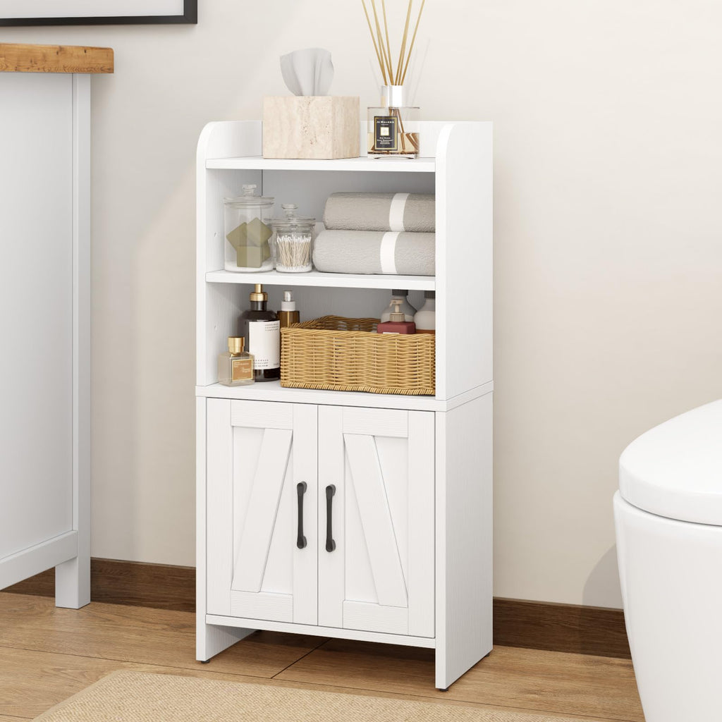 White Small Bathroom Storage Cabinet with 2 Doors and Shelves J697
