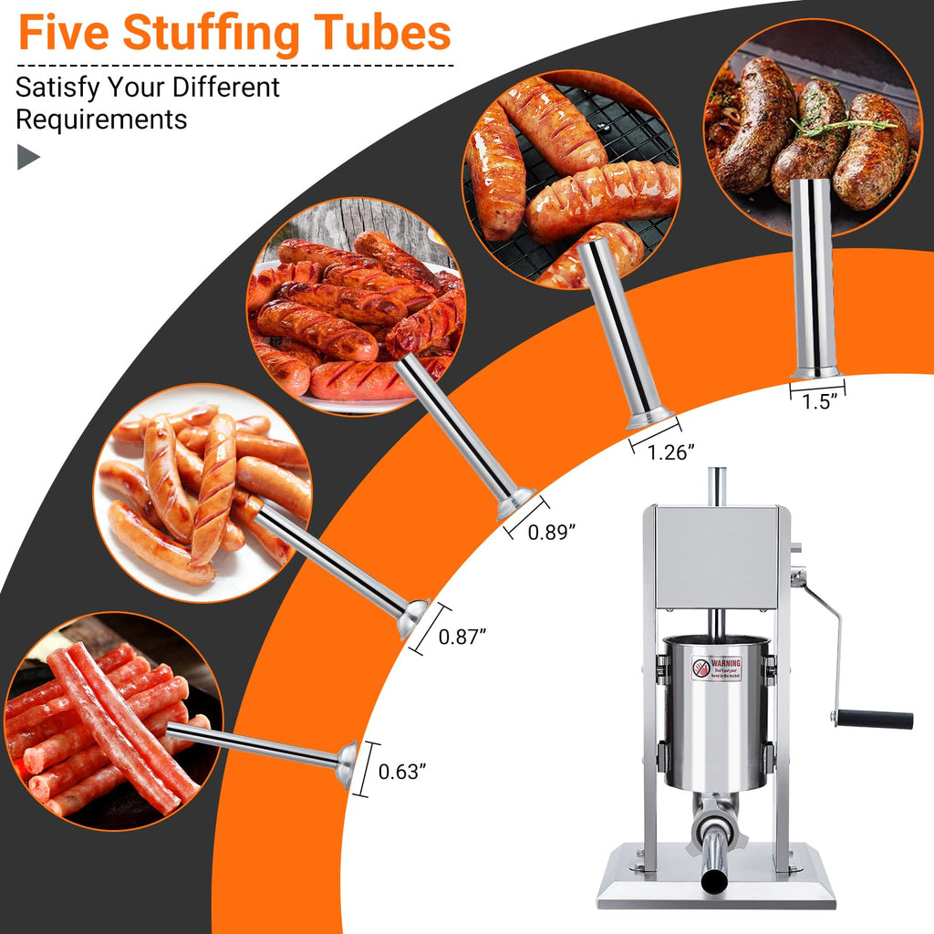 Manual 7LB Stainless Steel Sausage Stuffer with 4 Stuffing Tubes A297264