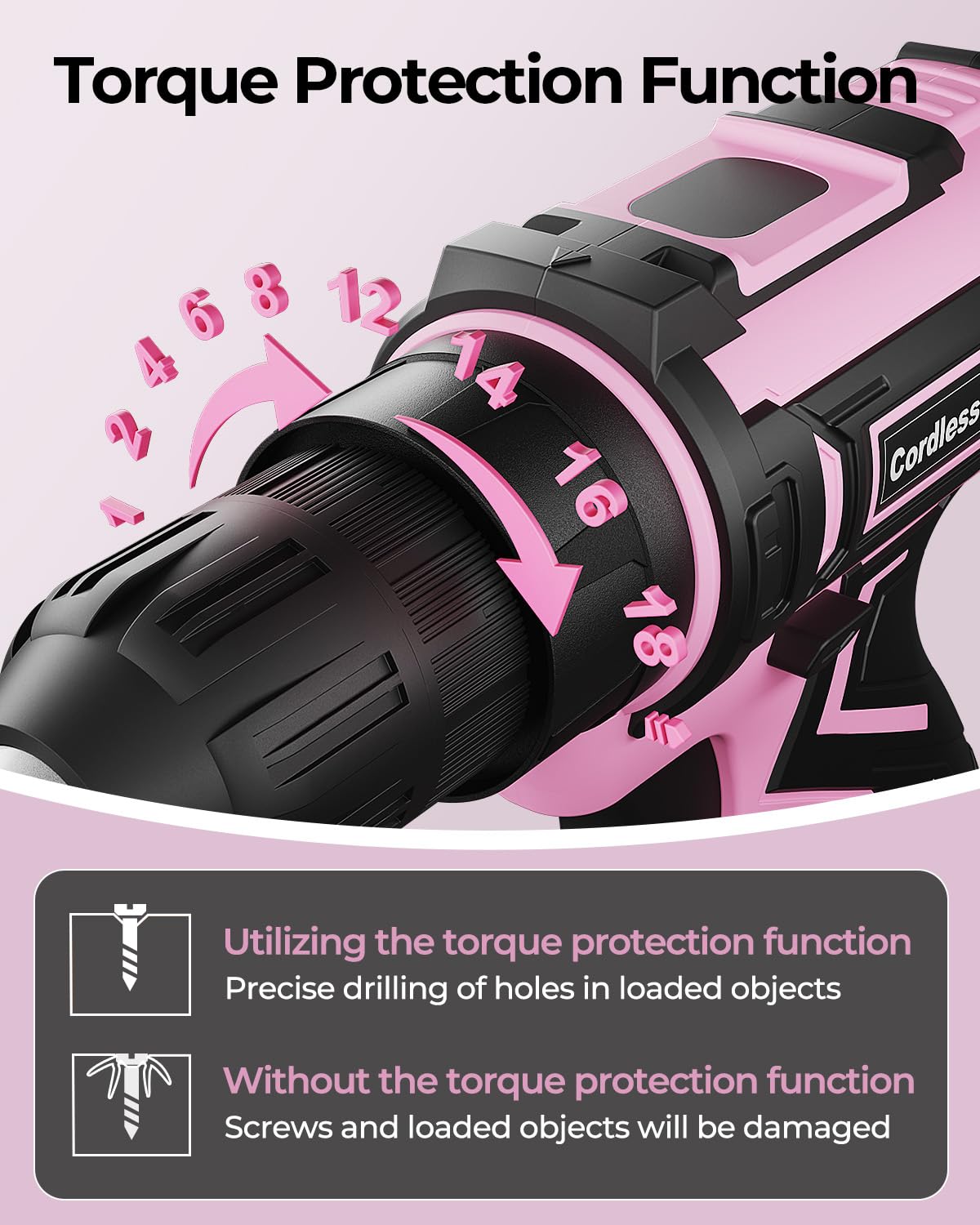 Pink Cordless Drill Set with Battery & Charger G649014