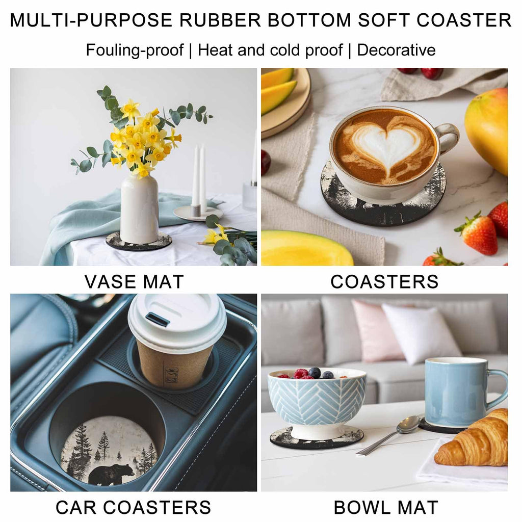 Black Beige Bear Absorbent Coasters Set of 6 C88602