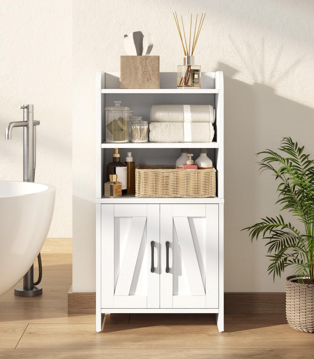 White Small Bathroom Storage Cabinet with 2 Doors and Shelves J697