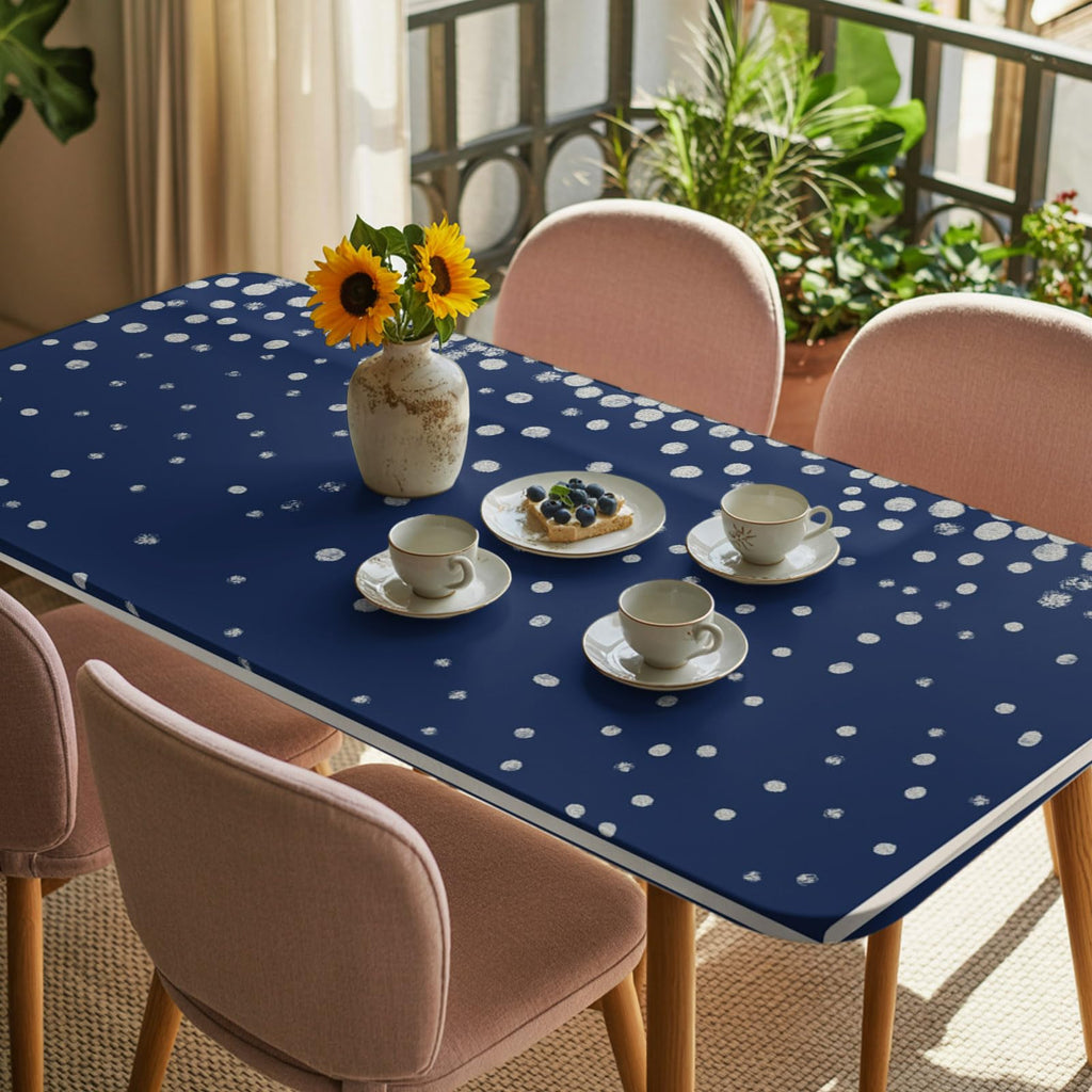Silver Speckle Fitted Rectangle Tablecloth 32" x 72" Navy Blue Elastic Waterproof Table Cover I3883