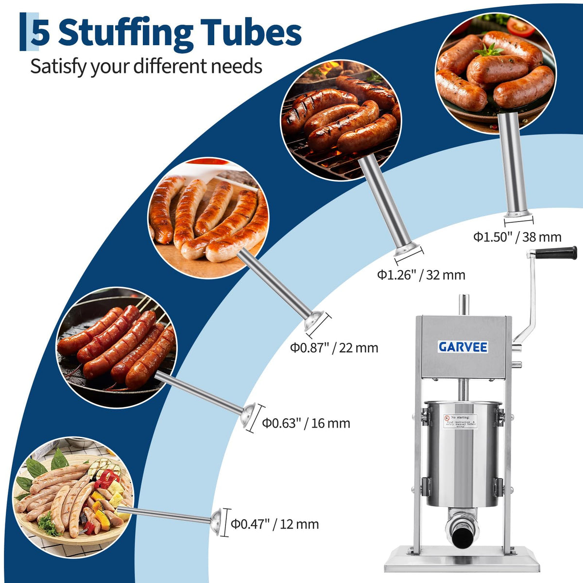 3L Stainless Steel Manual Sausage Stuffer with 5 Filling Tubes R900