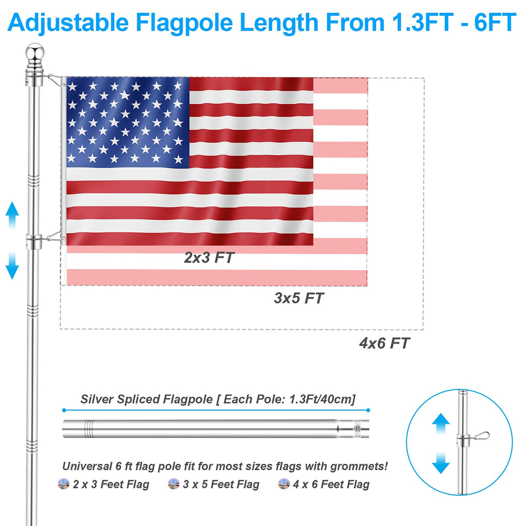 6 FT Metal Flagpole Kit and Stainless Steel Flagpole Clips X3537