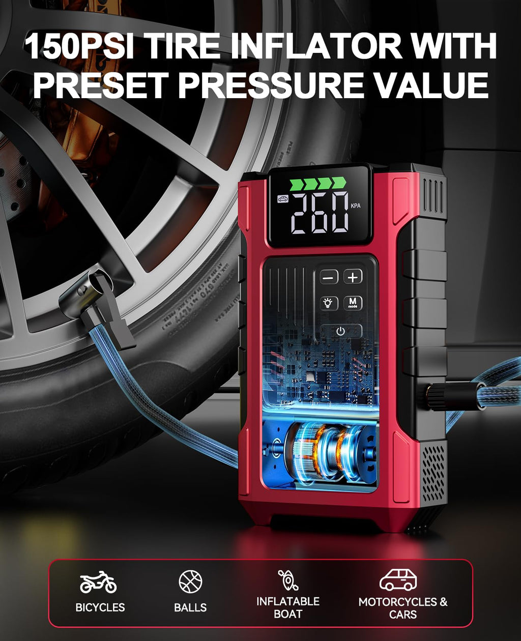 4500A Car Jump Starter with Air Compressor and 150PSI Tire Inflator Q58817